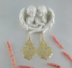 Gold Filigree Chandelier Earrings Vintage Statement Dangle Jewelry