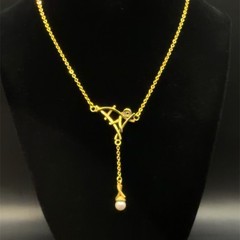 Vintage Yellow Gold Filled Freshwater Pearl Lavalier Necklace, 15 Inch, 5.5 gram