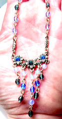 VINTAGE🇺🇸1928 FLOWER SAPPHIRE BRILLIANCE BLUE AUSTRIAN CRYST SLVR NECKLACE✨VTG