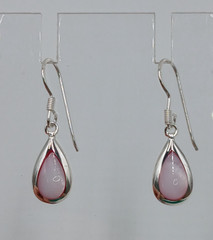 925 Pink Chalcedony Teardrop 1in Drop Earrings Sterling Silver Bezel Set Pear