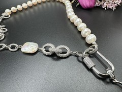 White natural pearl half chain necklace, cz removable pendant sun
