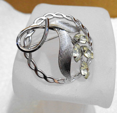 Large Vintage Sterling Silver & 4 Marquise Rhinestone Flower Pin STAR ART 5.4 gm