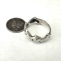 Sterling Silver 925 Ring Good Luck Band Vintage Fish Dolphin Whale