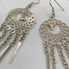 Vintage Silver-Tone Spike Tassel Dolphin Dangle Chandelier French Wire Earrings