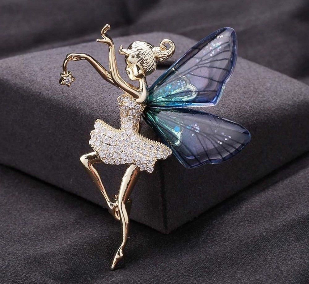 Butterfly Fairy Ballet Dancing Girl With Wings Zircon Corsage Lapel Brooch Pin