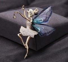 Butterfly Fairy Ballet Dancing Girl With Wings Zircon Corsage Lapel Brooch Pin
