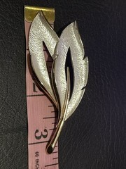 Vintage Signed Pat Pending Pearlized Brushed Leaf Brooch and Clip On Earrings
