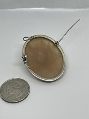 Vintage Carved Shell Rose Cameo Brooch Pendant High Relief 800 Silver Frame