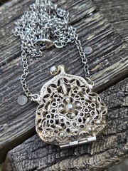 Vintage Arthur Pepper Purse Necklace Pendant Silver Tone Filigree Mini