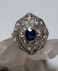 Antique Platinum Old European And Mine Cut Diamonds Blue Synthetic Sapphire Ring