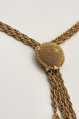 Vintage Gold Tone Lariat Necklace Adjustable Slider Bead Tassel Drop Statement