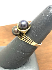 Black Purple Pearl Cocktail Ring 14k Yellow Gold Estate Jewelry Women’s Size 6.5