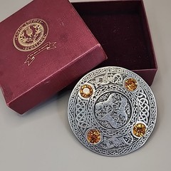 Celtic Horse Brooch Inverurie Orange Pewter Plated Made with Swarovski Crystals