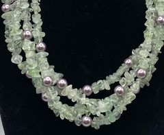 Elegant Sterling Silver 925 Clasp, Prehnite & Silver Pearl Accents 15” Necklace