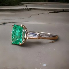 14K White Gold Engagement Ring 0.65CT.Natural Colombia Emerald Rectangular Shape