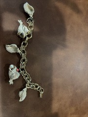 Vintage Charm Bracelet Shells fish Faux Pearl Coral Turquoise Gold Tone Sea