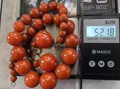 Antique BAKELITE NECKLACE Tapered Beads w RARE MATCHING EARINGS 3 pc Red Orange