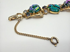 SCHIAPARELLI Parure Iridescent Peacock Blue Molded Cabochons or Lava Stones