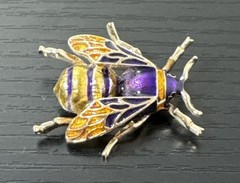 Vintage Gold Tone And Enamel Purple & Yellow Bumblebee Pin Brooch 1.5 In Long