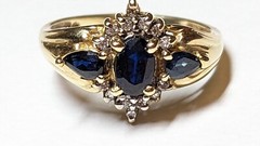 10K YELLOW GOLD SAPPHIRES DIAMONDS RING SIZE 7 SIGNED 10K ADL 3.1+ GRAMS
