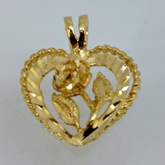 Karatbond Vintage Gold Heart Rose Pendant Diamond Cut Rope Edge Made in USA Y2K