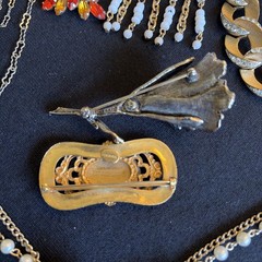 Vintage 1960’s Rhinestone & Faux Pearl Gold Silver Tone Designer Costume Jewelry