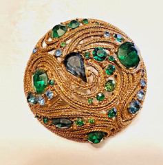 Vintage Statement MCM LA ROCO Circular Green Blue Rhinestone Brooch