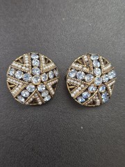 Hollycraft Copr 1954 Blue Rhinestone Faux Pearl Bracelet With Matching Earrings,