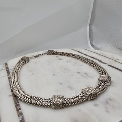 Vintage Napier Necklace Silver Tone Woven Chain Statement Textured Links Signed
