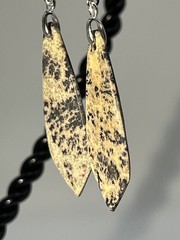 Natural Dendritic Fern Agate French Wire Flat Pull Drop Earrings lightweight