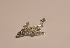 Vintage Airplane Jet Rhinestone Bling Brooch Pin Jewelry Costume Silver
