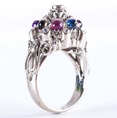 Vintage 1970’s 14k White Gold Multi-Stone Dome Style Ring 1.76ctw 8.8g
