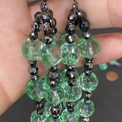 Vintage Green Glass Faceted 3 Strand Necklace w/ Matching Pair Drop Earrings Set