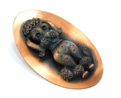 Vintage Solid Copper Poodle Dog Oval Brooch Pin High Relief 2 5/8″ Long