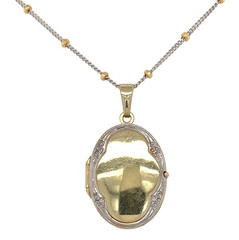 14k White Yellow Gold Locket w/18″ 14k White Gold Chain Yellow Gold Beads #J7354