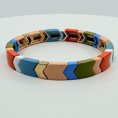 Vintage Multi Color Enamel Chevron Tile Stretch Bracelet Boho Tila Bead Y2K 90s