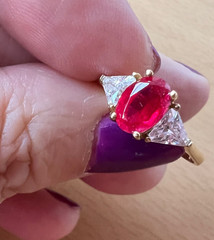VINTAGE SOLID 10K GOLD RUBY RED WHITE CZ CUBIC ZIRCONIA RING ENGAGEMENT WEDDING