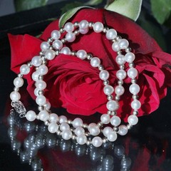 925 sterling silver 18.0″ necklace 5mm cultured pearl silver bead 13.6g