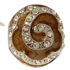 Vintage Brown Enamel Swirl Crystal Cocktail Ring Art Deco Silver Plated Size 8