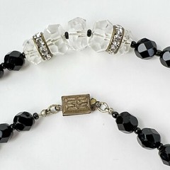 French Jet, Clear Crystals and Rhinestone Rondelles Very LONG Necklace (NK2237)