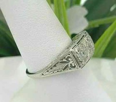 Art Deco 2.90 Ct Lab Diamond Filigree Ring 14K Gold Plated Sterling Silver