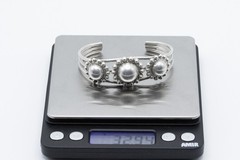 Vintage Navajo Sterling Silver Beaded Triple Dome Cuff Bracelet 925 32 g