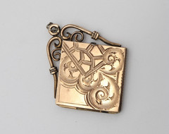 Antique 10k Victorian Square Rolled Gold Etched Filled Locket Photo Pendant Fob