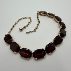 Elegant Vintage Art Deco Garnet Glass Riviera Necklace Rich Red Stones Gold Tone