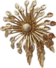 Vintage Gold Tone Floral Starburst Brooch Pin Mid Century Modern Statement 2.5″