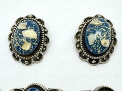 Vintage SELRO SELINI Blue Gold Confetti Lucite Silver Panel Bracelet & Earrings