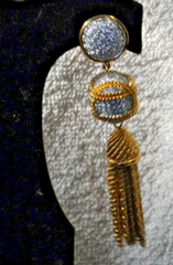 Swarovski Dangle Clip Earrings Crystal Gold Tone Chain Tassels vintage