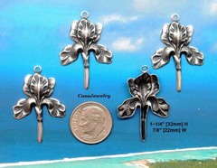 #0146 ANTIQUED STERLING SILVER PLATED IRIS DROP W/TOP HANG RING – 4 Pc Lot
