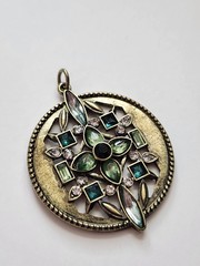 Art Nouveau Art Deco Style Pendant Green & Gold Tone Cross