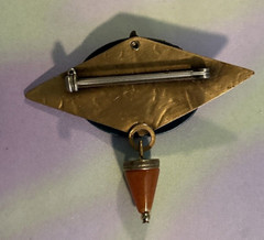 Vintage 90’s Mixed Metals Celestial Sun Brooch Polished Stone/Glass Dangle XLNT!